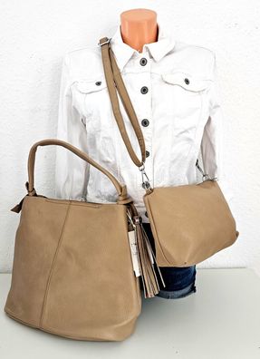 Paolo Bags 2 teiliges Taschenset Shopper & Cross Body Bag Bauchtasche Gurt Taupe