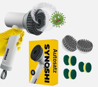 Synoshi Power Spin Scrubber - Elektr. Reinigungsbürste mit 3 Aufsätzen