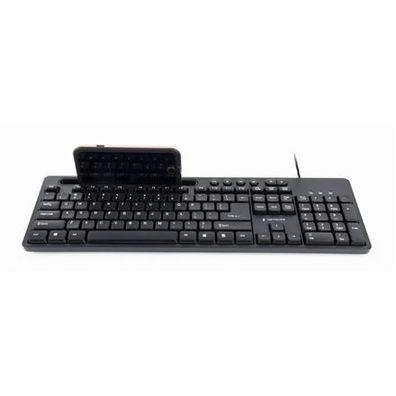 Gembird Multimedia-Tastatur mit Telefonständer, Schwarz