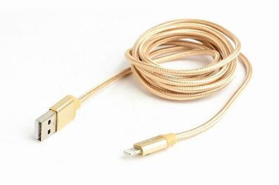 Gembird geflochtenes USB-Lightning-Kabel aus Baumwolle, 1,8 m, Gold