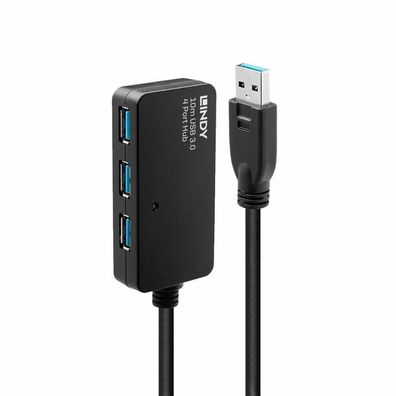 USB 3.2 Gen 1 Aktivhub Pro, USB-A Stecker > 3x USB-A Buchse (schwarz, 10 Meter)