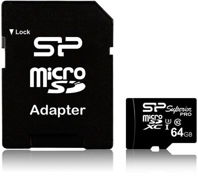 Silicon Power Speicherkarte microSDXC 64GB Superior Pro U3 + Adapter