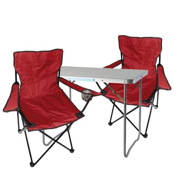 3-tlg. rot Campingmöbel Set, XL Tisch mit Tragegriff und Campingstuhl mit Tasche
