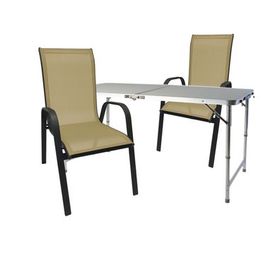 3-tlg. Campinggarnitur Campingmöbel Camping Klapptisch 2 Stapelstühle Beige