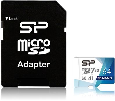 Silicon Power Speicherkarte microSDXC 64GB Superior Pro V30 + Adapter