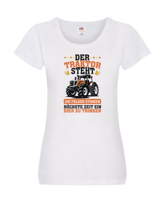 Der traktor steht | Felder Stinken | Bier trinken | Bauer Damen Shirt Weiß