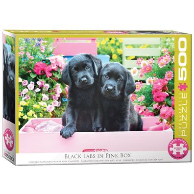 Puzzle - Schwarze Labradore in einer rosa Schachtel - 500 Teile