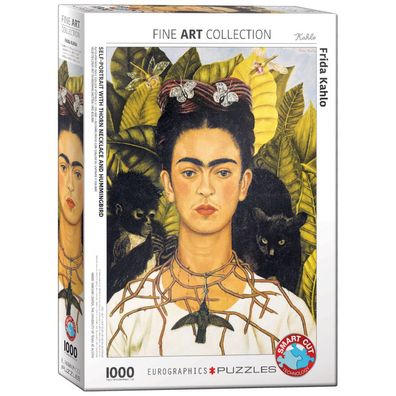 Puzzle - Selbstbildnis mit Dornenhalsketten und Kolibri von Frida Kahlo - 1000 Teile