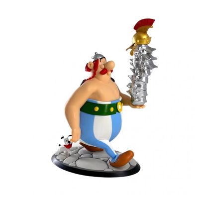 Sammelfigur - Obelix mit einem Stapel Helme und Idefix