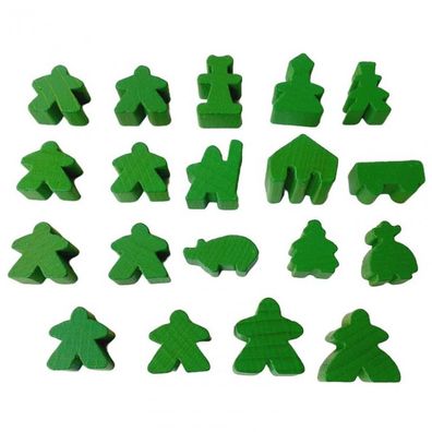 Carcassonne - Meeple - 19er-Set - komplettes Spielfiguren-Set - HOLZ Hellgrün