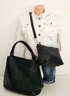 Paolo Bags 2 teiliges Taschenset Shopper & Cross Body Bag Bauchtasche Gurt Schwarz