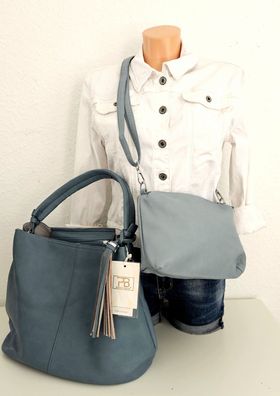 Paolo Bags 2 teiliges Taschenset Shopper & Cross Body Bag Bauchtasche Gurt Graublau