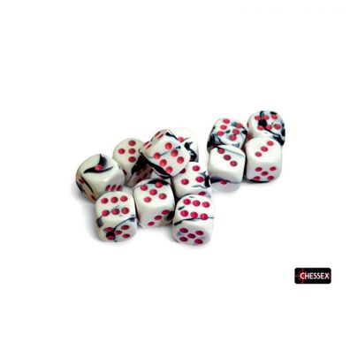 Würfel - Gemini Black-White/pink (Würfelset 12 x W6) - ca. 16mm