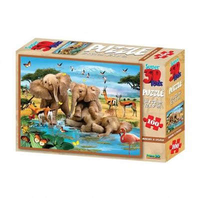 3D Puzzle Kids - 100 Teile - Elefanten nehmen ein Bad - Afrika - Making a Splash