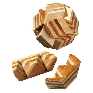 Ball-Puzzle - Bambus - 6 Puzzleteile - Denkspiel - Knobelspiel - Geduldspiel