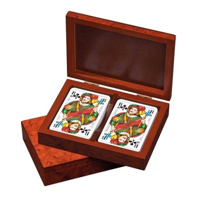 Romme-Karten - in Kartenbox - Designfurnieroptik Wurzelholz