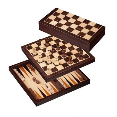 Schach-Backgammon-Dame-Set - Feld 30 mm - Birke