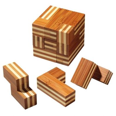 Somawürfel - Bambus - 7 Puzzleteile - Denkspiel - Knobelspiel - Geduldspiel