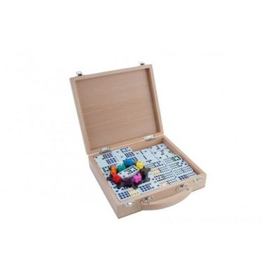 12er Domino Mexican Train im Holzkoffer