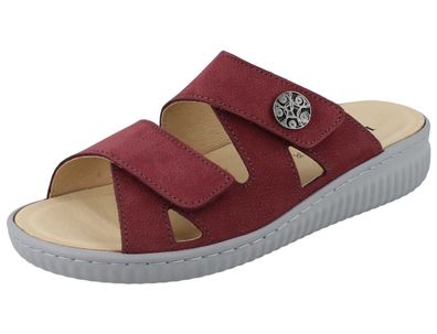 LONGO Damen Pantolette Hausschuhe Schlappen rot bordeaux Nubukleder
