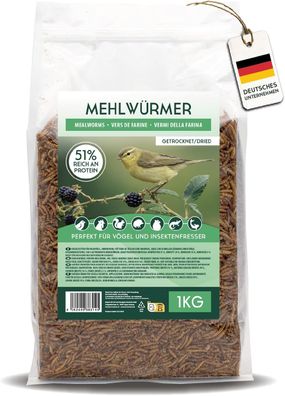 1 kg Mehlwürmer getrocknet – Insektensnack Vögel Nager, Koi, Schildkröten-Reptilien