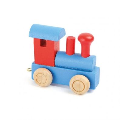 Buchstabenzug Lokomotive rot und blau