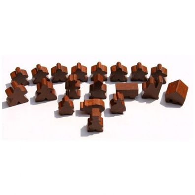 Carcassonne - Meeple - 19er-Set (komplettes Spielfiguren-Set) - HOLZ Braun