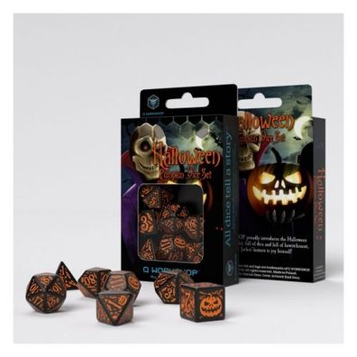 Halloween Pumpkin Black & orange Dice Set (7) - englisch