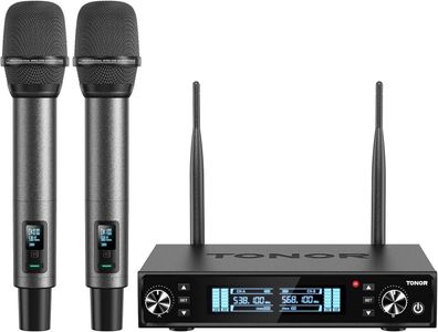 Mikrofon TONOR TW550 Funkmikrofon Set Akku UHF Wireless 2x Mikro 80m Party
