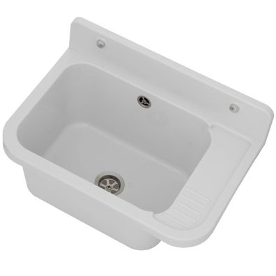 Waschbecken 50x34x21 cm für Garage, Werkstatt, Waschküche mit Zubehör, weiß