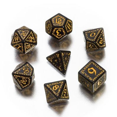 Runic Würfel - 7 Stück - schwarz und gelb