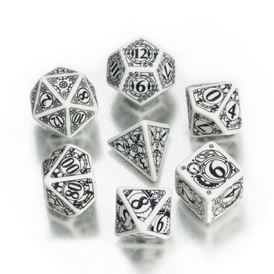 Steampunk Würfel-Set - 7 Stück - weiss und schwarz