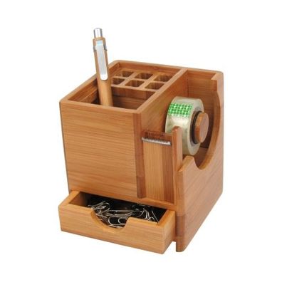 Stiftebox mit Klebefilm- Abroller Bambus