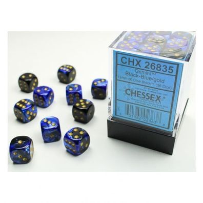 Würfel - 12 mm - Gemini Black-Blue/gold (Würfelset 36 x W6)