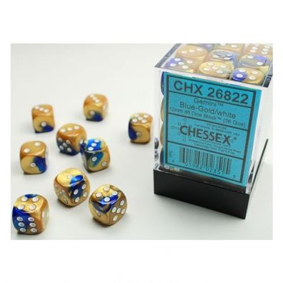 Würfel - 12 mm - Gemini Blue-Gold/white (Würfelset 36 x W6)
