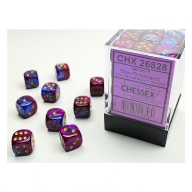 Würfel - 12 mm - Gemini Blue-Purple/gold (Würfelset 36 x W6)