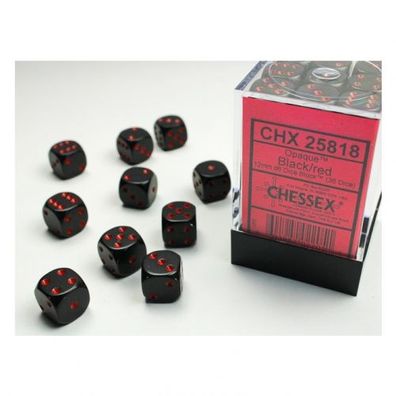 Würfel - 12 mm - Opaque Black/red (Würfelset 36 x W6)