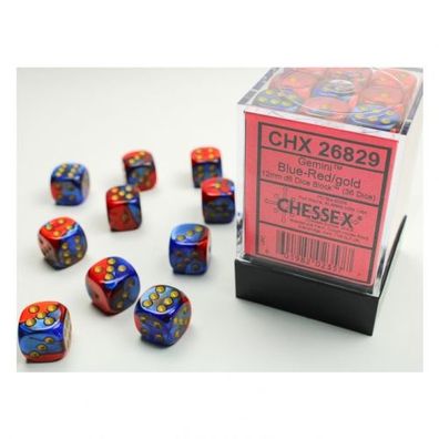 Würfel - 12 mm - Gemini Blue-Red/gold (Würfelset 36 x W6)