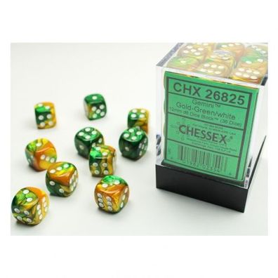 Würfel - 12 mm - Gemini Gold-Green/white (Würfelset 36 x W6)