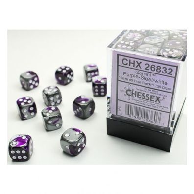 Würfel - 12 mm - Gemini Purple-Steel/white (Würfelset 36 x W6)