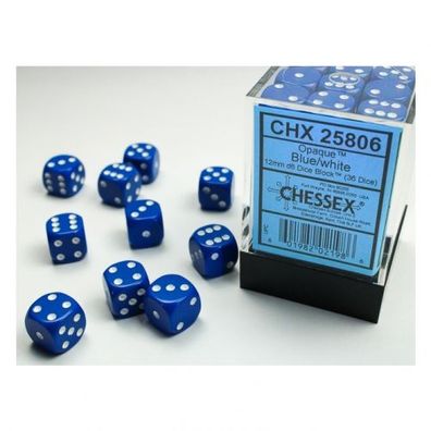 Würfel - 12 mm - Opaque Blue/white (Würfelset 36 x W6)
