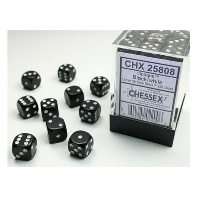 Würfel - 12 mm - Opaque Black/white (Würfelset 36 x W6)