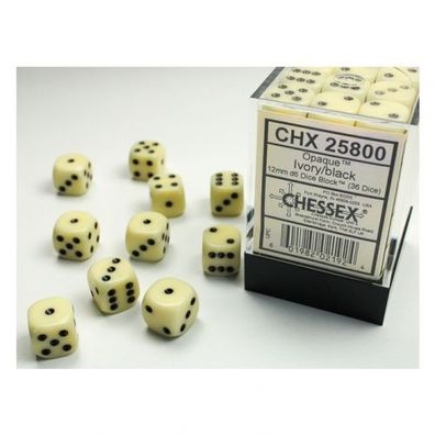 Würfel - 12 mm - Opaque Ivory/black (Würfelset 36 x W6)