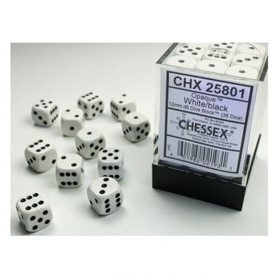 Würfel - 12 mm - Opaque White/black (Würfelset 36 x W6)