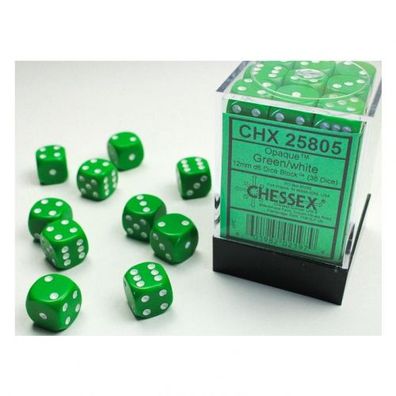 Würfel - 12 mm - Opaque Green/white (Würfelset 36 x W6)
