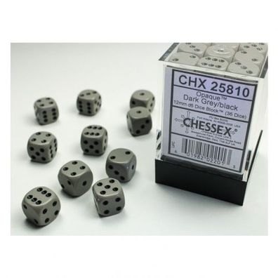 Würfel - 12 mm - Opaque Grey/black (Würfelset 36 x W6)