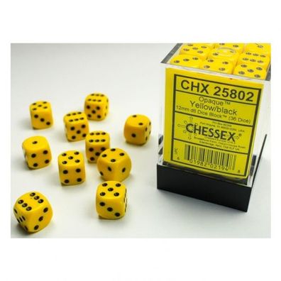 Würfel - 12 mm - Opaque Yellow/black (Würfelset 36 x W6)