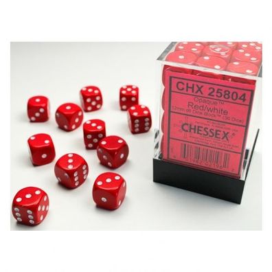 Würfel - 12 mm - Opaque Red/white (Würfelset 36 x W6)