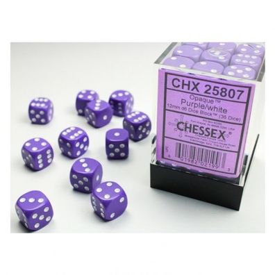 Würfel - 12 mm - Opaque Purple/white (Würfelset 36 x W6)