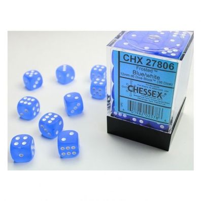 Würfel - 12mm - Frosted Blue/white (Würfelset 36 x W6)